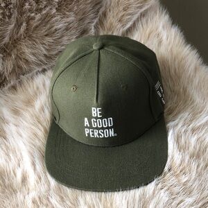 Olive Green 'Be A Good Person' Embroidered Cap OS Adjustable band